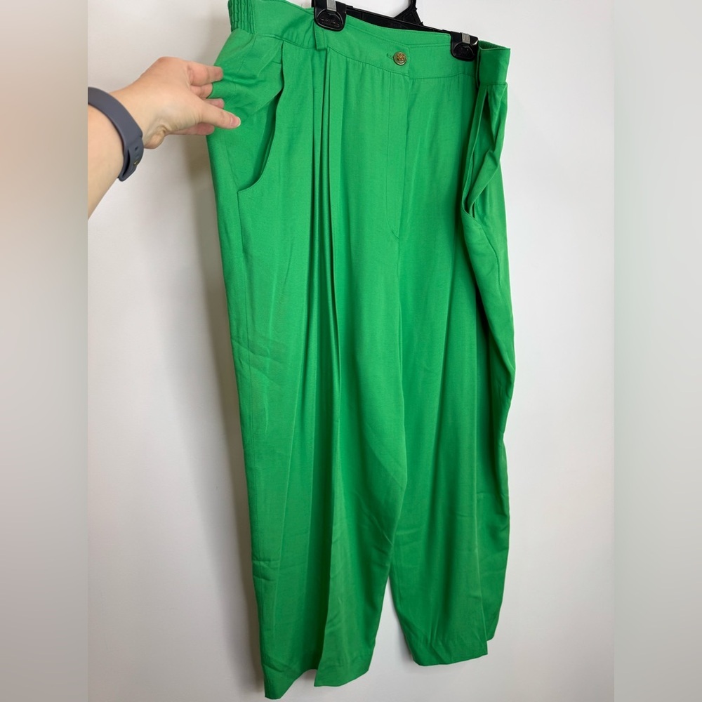Vintage pleats kelly Green cropped Pants size 42 - Picture 3 of 12